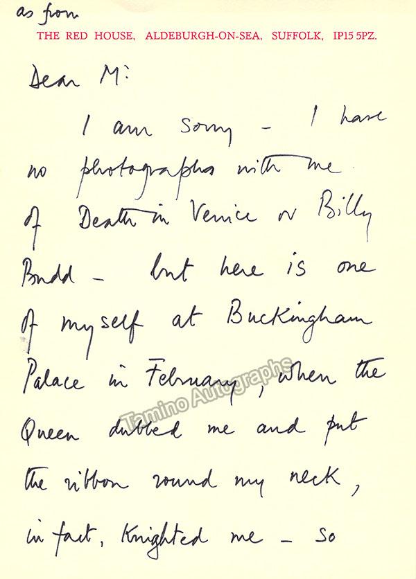 Pears, Peter - Autograph Letter Signed