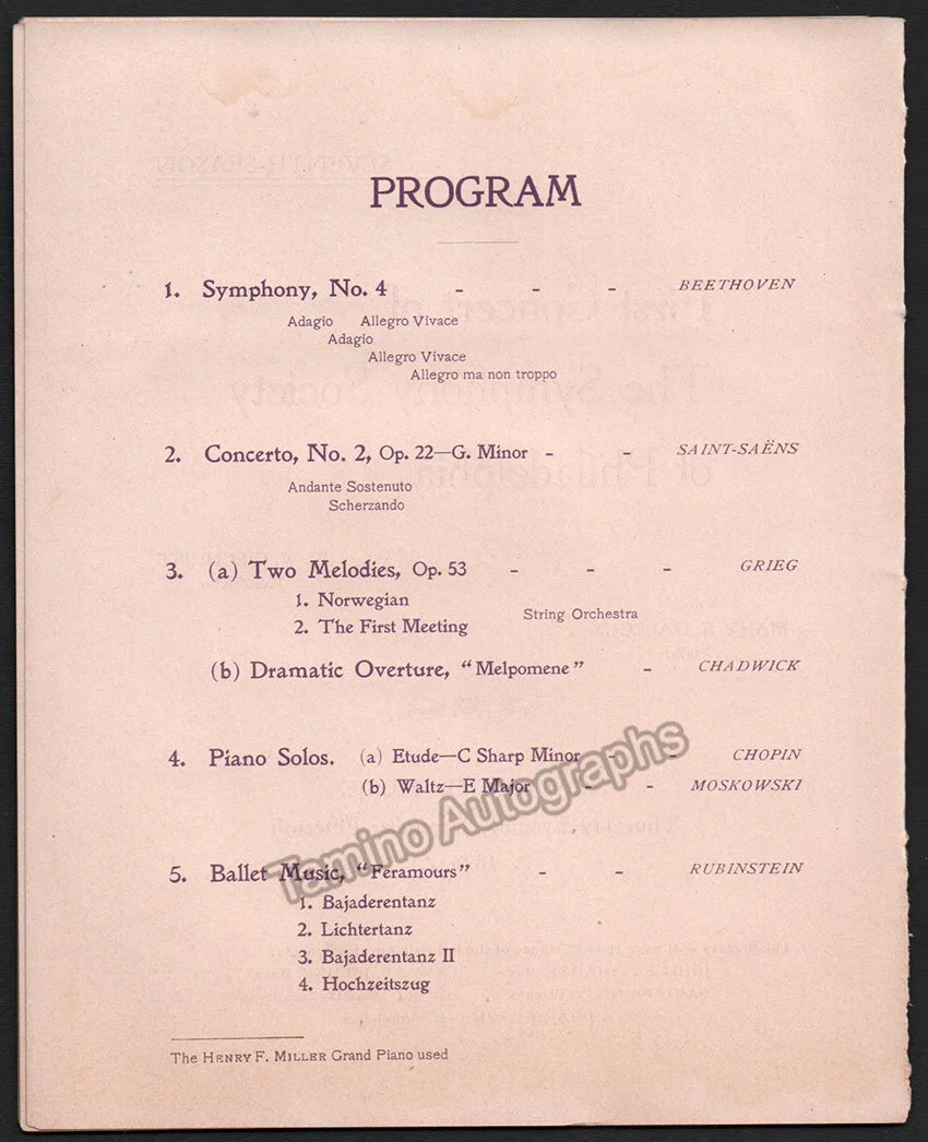 Philadelphia Symphony Society - Lot of 19 Unsigned Programs 1893-1901 - Image 32