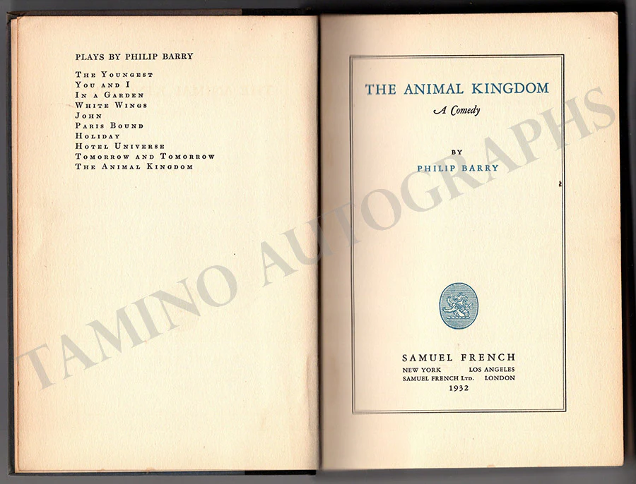 Barry, Philip - Signed Book "The Animal Kingdom" - Image 2