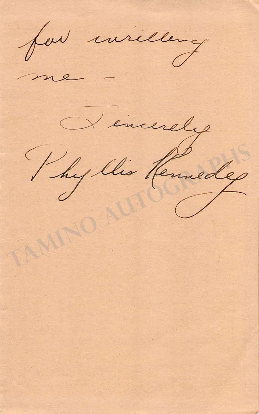 Kennedy, Phyllis - Autograph Note Signed 1941 - Image 2