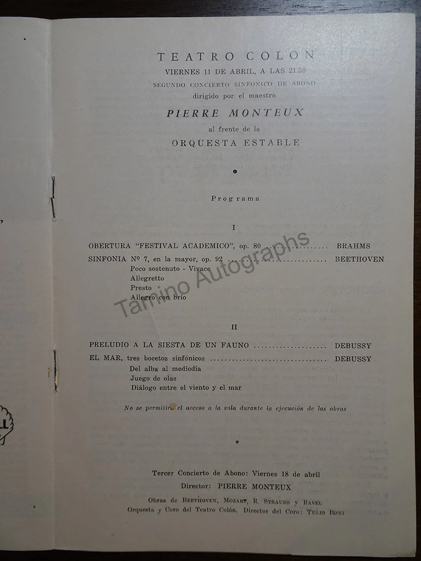 Monteux, Pierre - Unsigned Concert Programs (Various Options) - Image 9