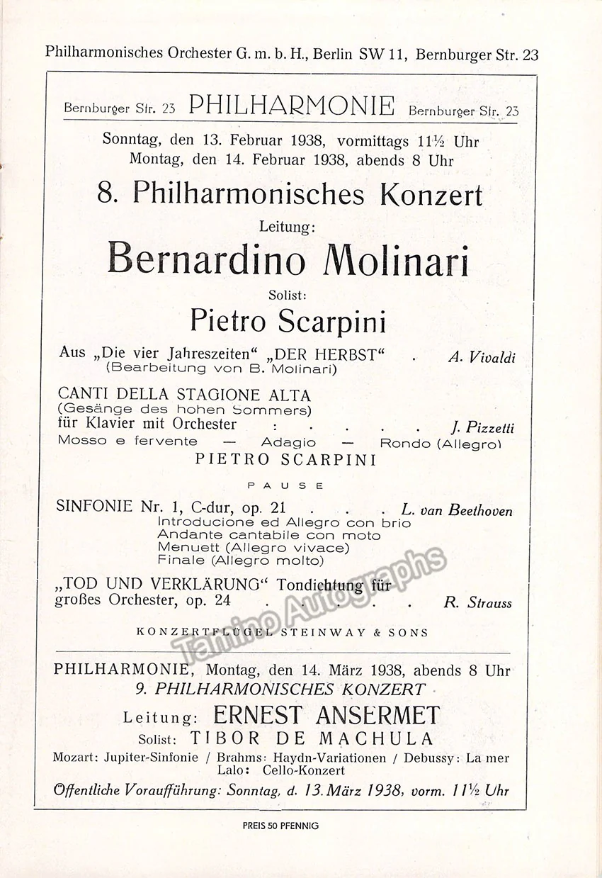 Scarpini, Pietro - Molinari, Bernardino - Concert Program 1938 Berlin - Image 3