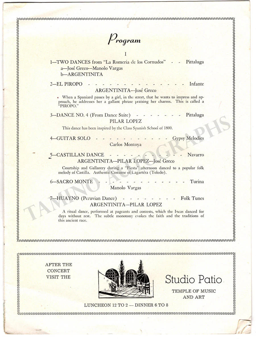 Lopez, Pilar & Others - Signed Program Tucson 1944 - Image 2