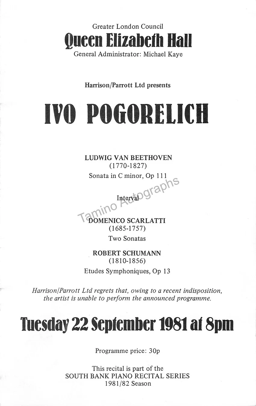 Pogorelich, Ivo - Signed Program London 1981 - Image 2