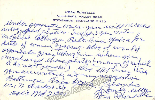 Ponselle, Rosa - Autograph Note Signed
