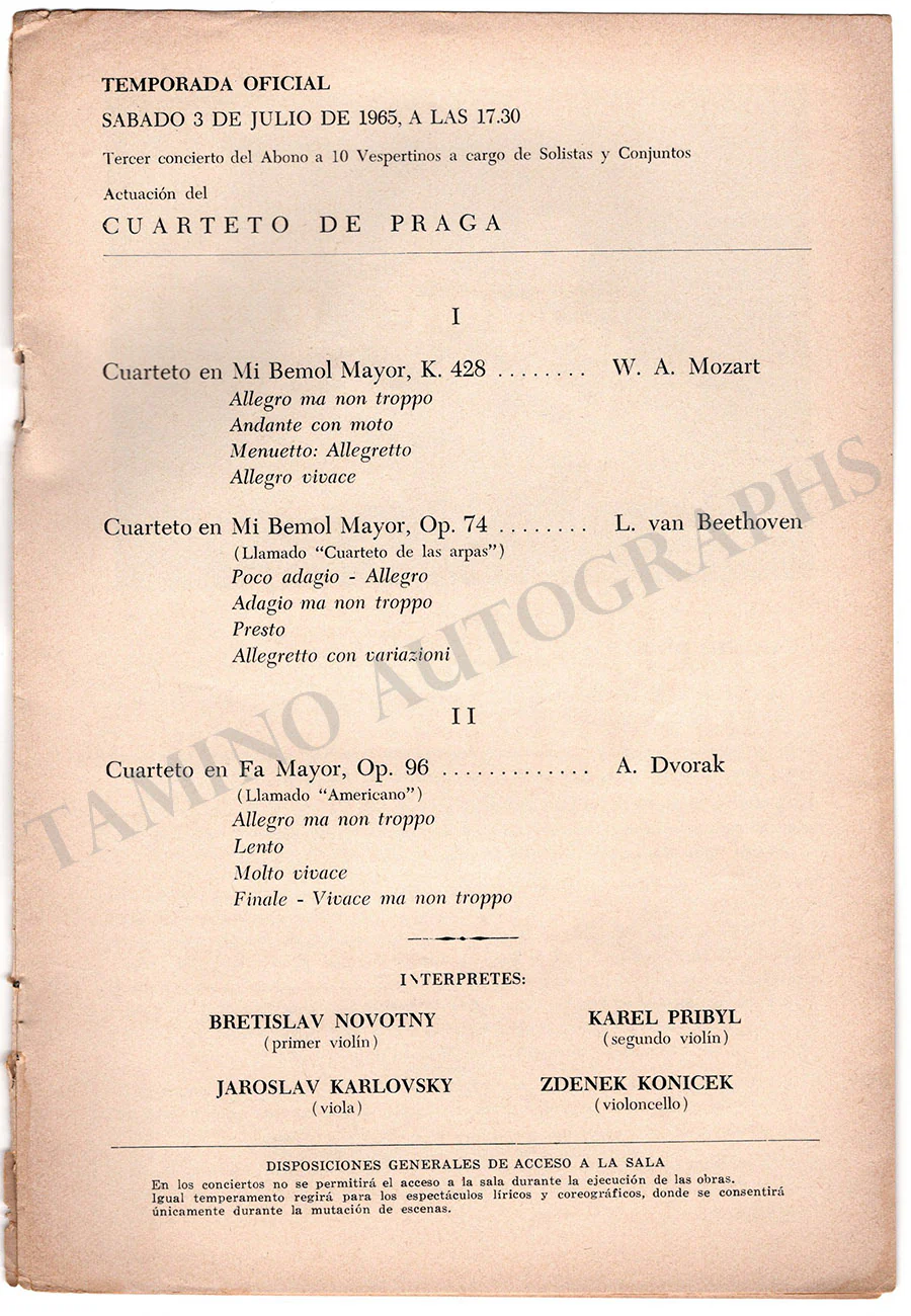 Praga Quartet - Concert Program Buenos Aires 1965