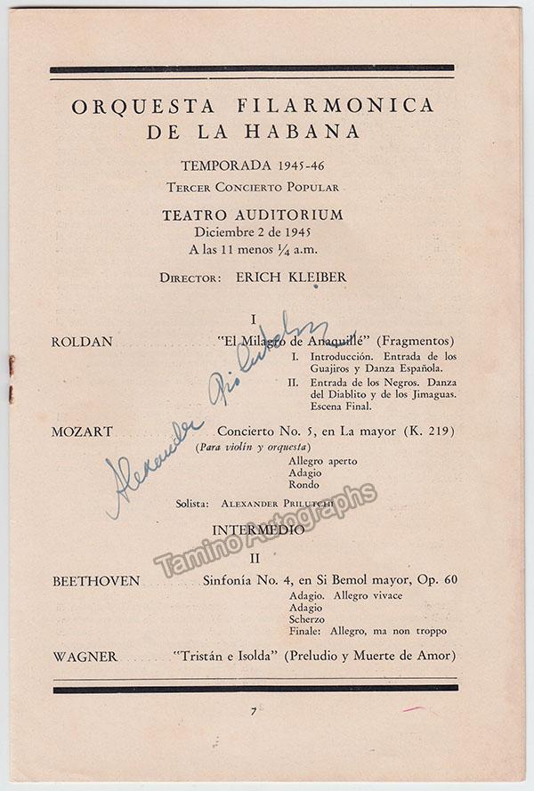 Prilutchi, Alexander - Signed Program Havana 1945