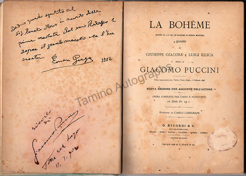 Puccini, Giacomo - Gorga, Evan - Ferrani, Cesira - Signed "La Boheme" Score! - Image 2
