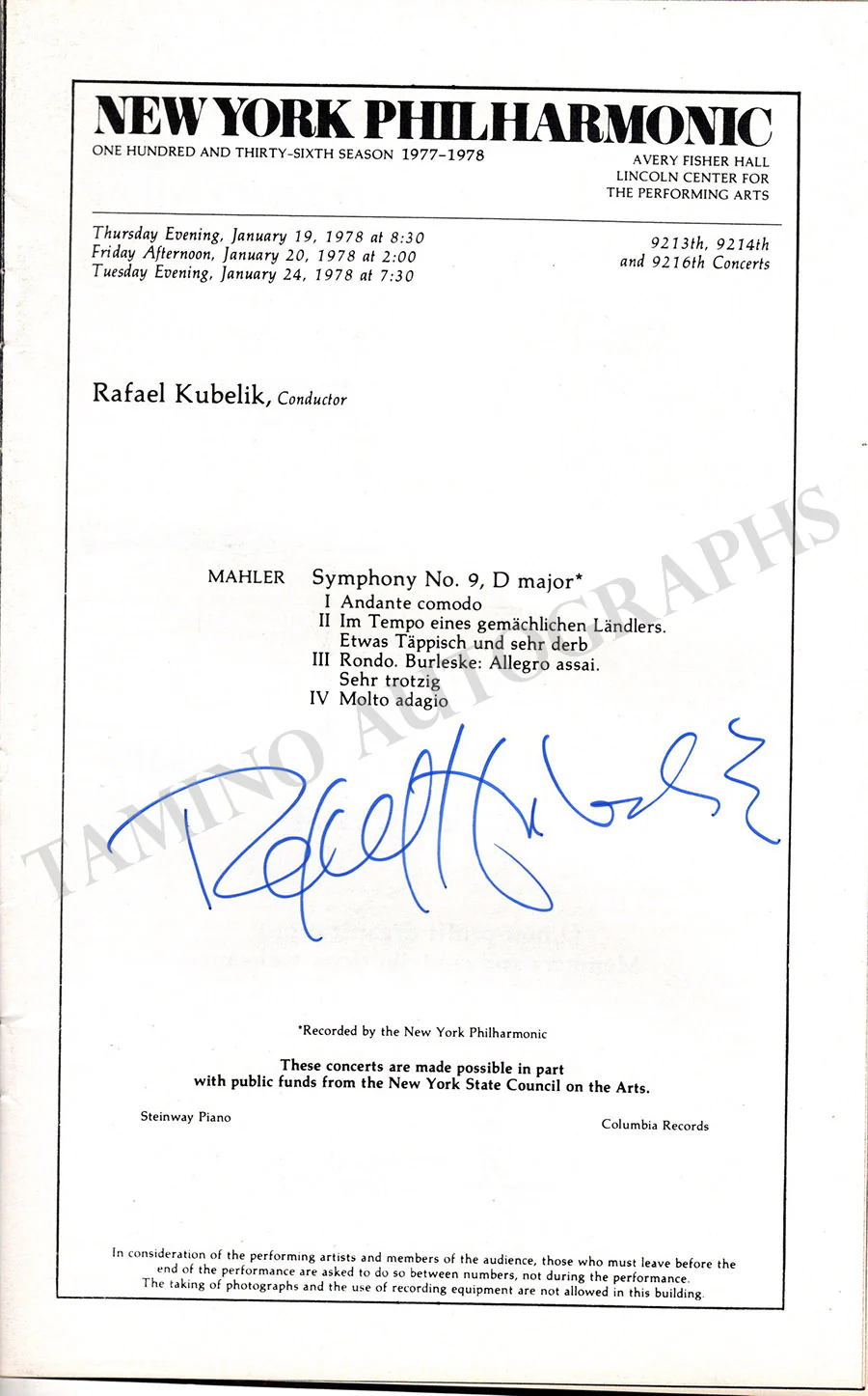 Kubelik, Rafael - Signed Program 1978