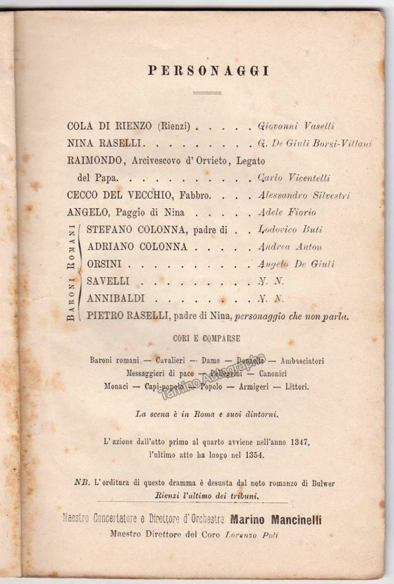 Ricci, Luigi - Cola Di Rienzo World Premiere Program 1880 - Image 3