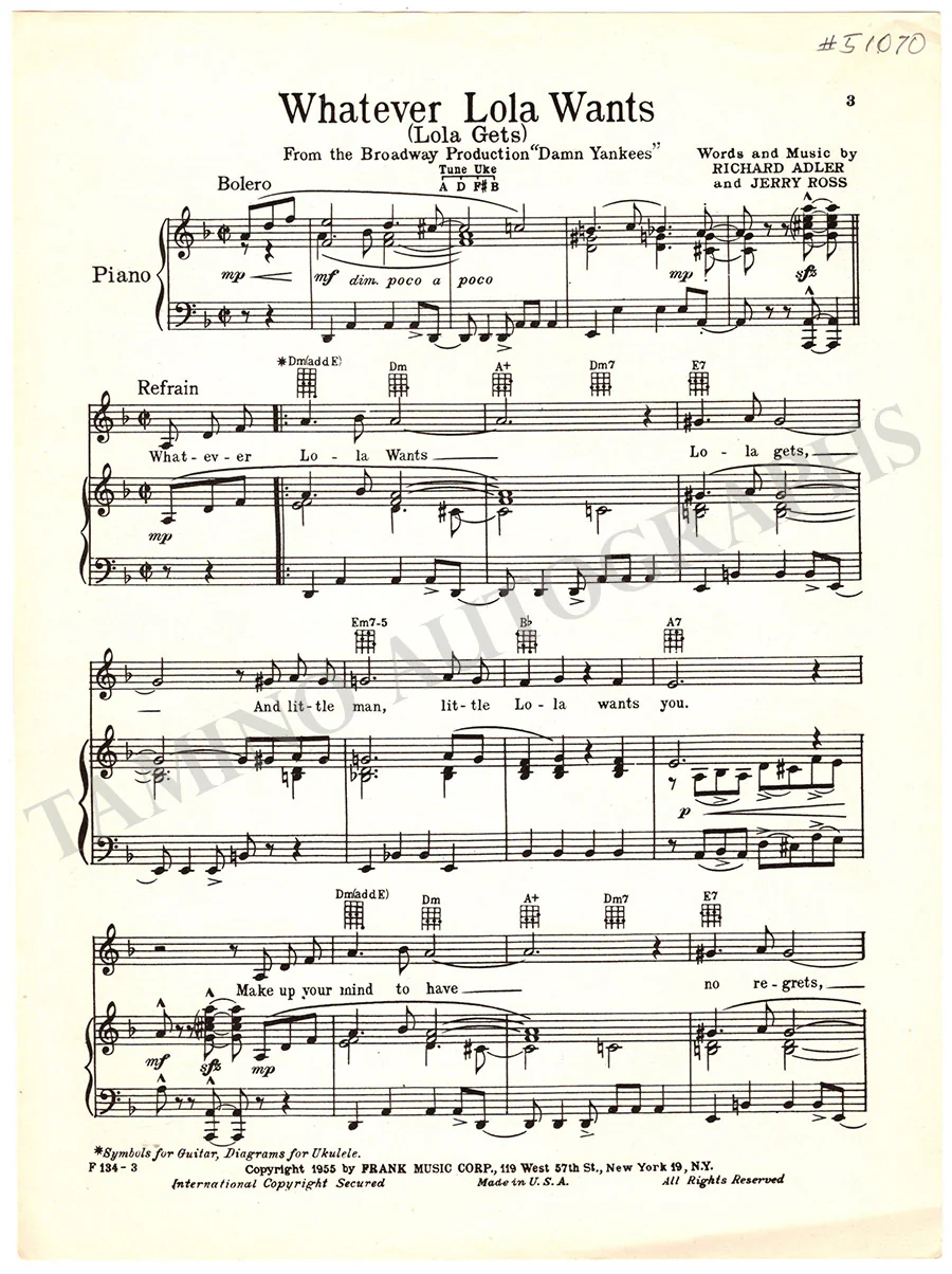 Adler, Richard - Signed Score "Whatever Lola Wants" - Image 2