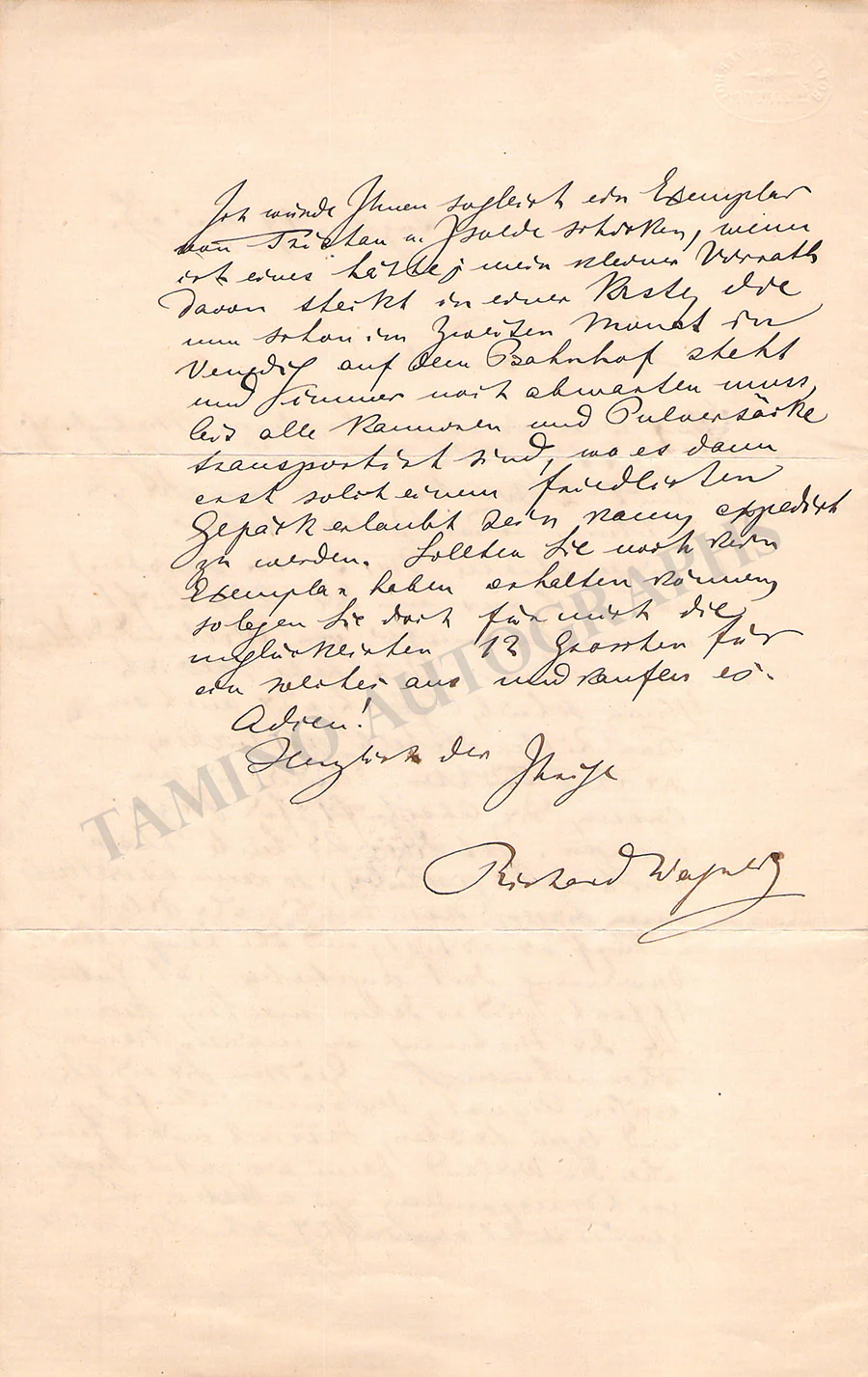Wagner, Richard - Autograph Letter Signed 1859 - Image 2