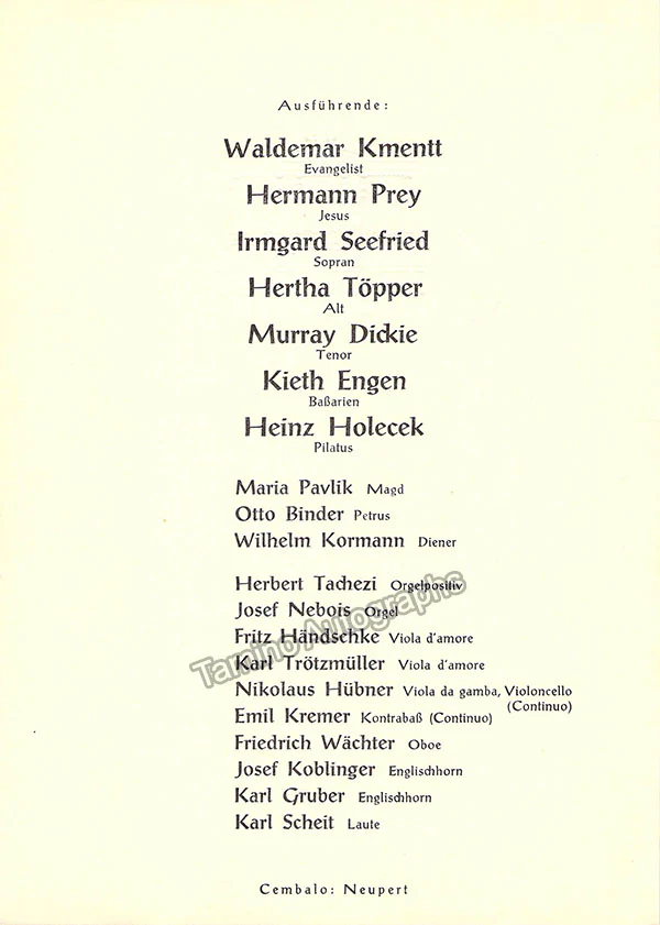 Richter, Karl - Kmentt, Waldemar - Topper, Hertha - Holecek, Heinz - Engen, Keith - Program with Multiple Signatures St. John's Passion Vienna 1963 - Image 2