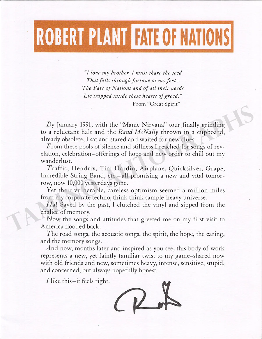 Plant, Robert - Signed Photograph & Brochure - Image 2