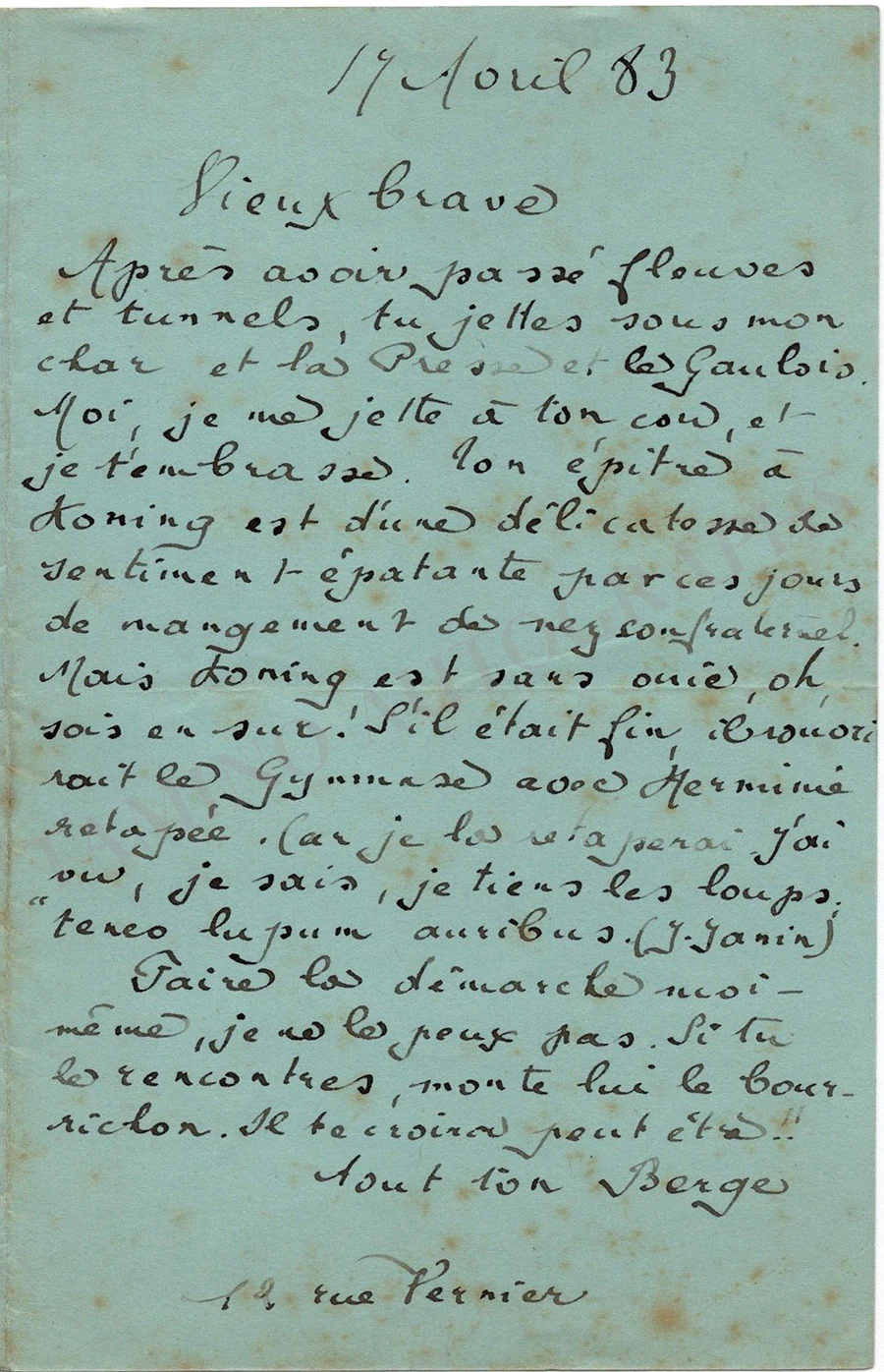 Berger, Rodolphe - Autograph Letter Signed 1883