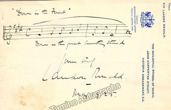 Ronald, Landon - Autograph Music Quote Signed 1925
