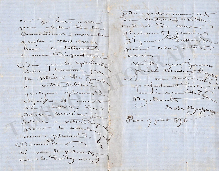 Bonheur, Rosa - Autograph Letter Signed 1856 - Image 2