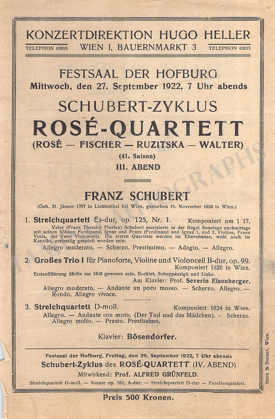 Rose Quartet - Lot of 14 Concert Programs 1895-1937 - Image 6