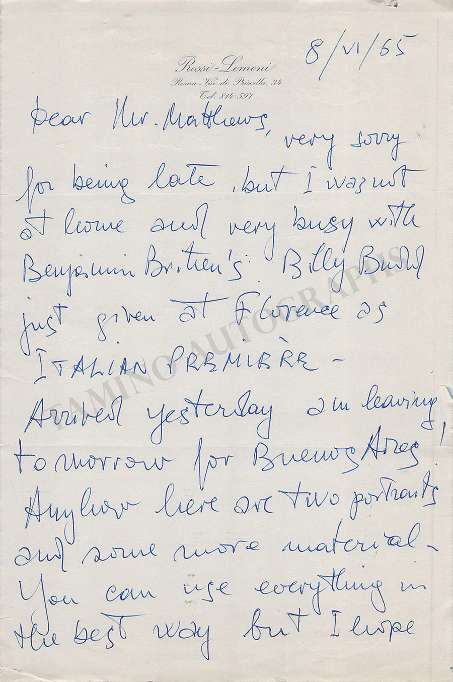 Rossi-Lemeni, Nicola - Set of 3 Autograph Letters Signed - Image 5