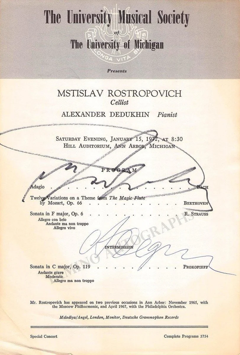 Rostropovich, Mstislav - Dedukhin, Alexander - Double Signed Program Michigan 1972