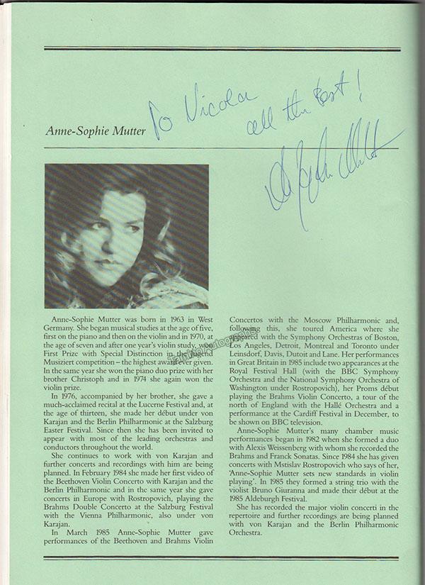 Rostropovich, Mstislav - Mutter, Anne-Sophie - Signed Program 1985 - Image 3