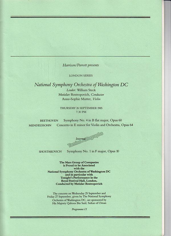 Rostropovich, Mstislav - Mutter, Anne-Sophie - Signed Program 1985 - Image 4