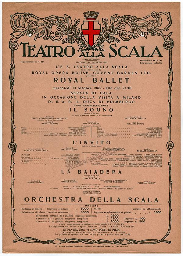 Royal Opera House Ballet at La Scala - Playbill 1965