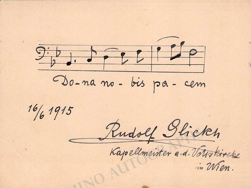 Glickh, Rudolf - Autograph Music Quote Signed 1915