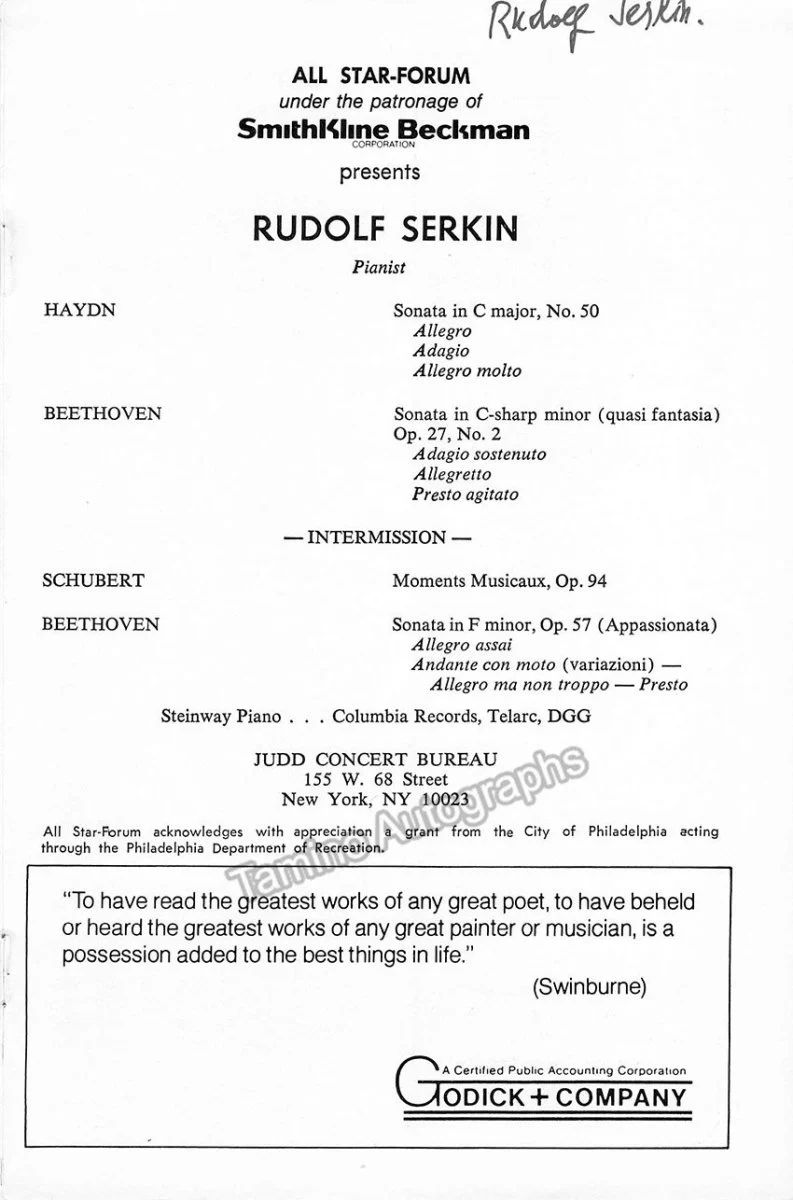 Serkin, Rudolf - Signed Programs (Various Options) - Image 19
