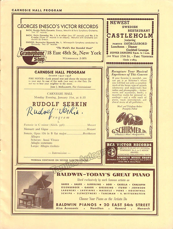 Serkin, Rudolf - Signed Programs (Various Options) - Image 22