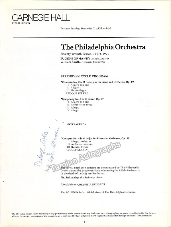 Serkin, Rudolf - Signed Programs (Various Options) - Image 23