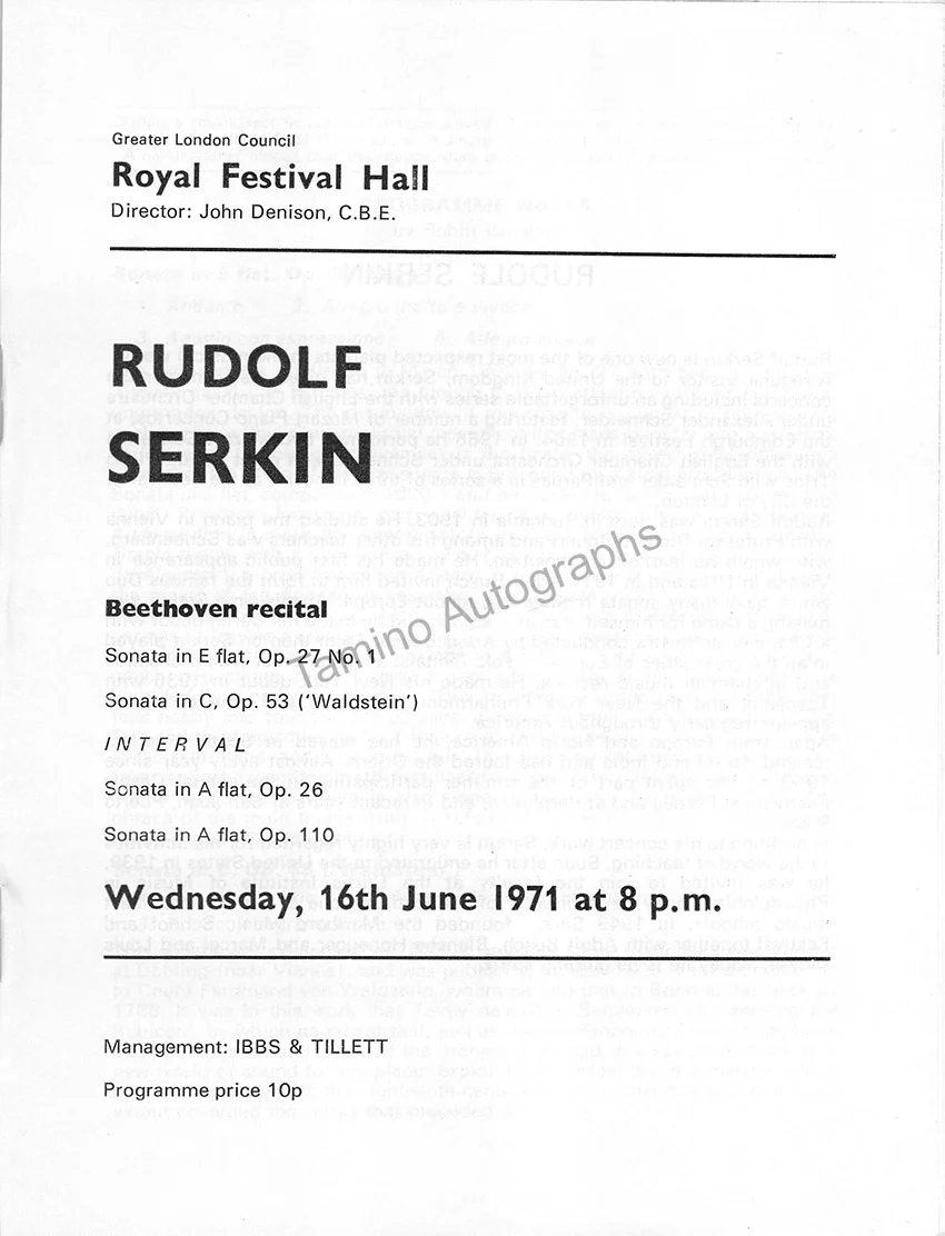 Serkin, Rudolf - Signed Programs (Various Options) - Image 4