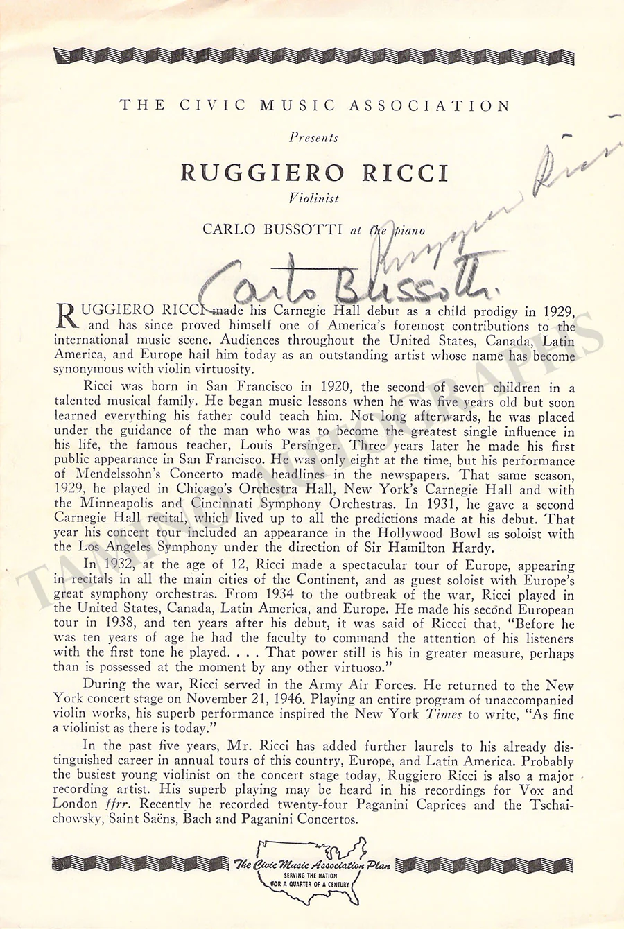 Ricci, Ruggiero - Signed Program