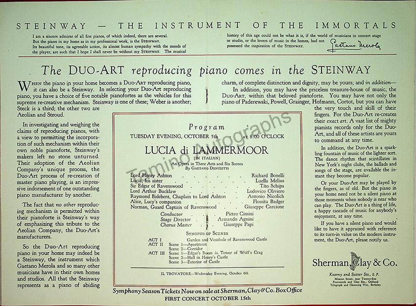 San Francisco Opera Program Lot 1926