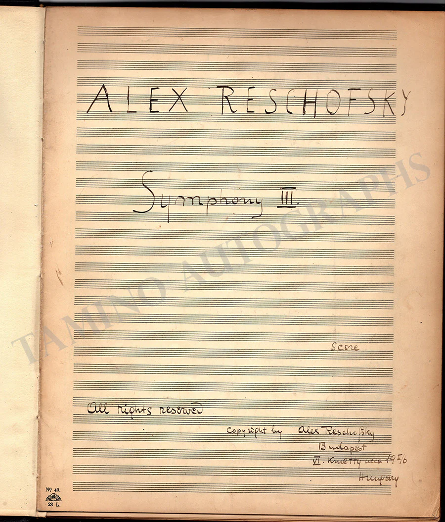 Reschofsky, Sandor - Autograph Score Symphony 3