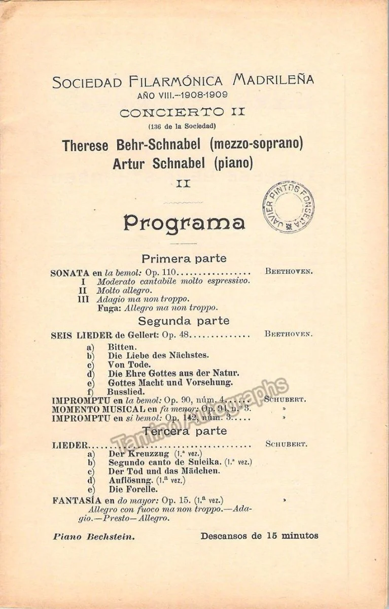 Schnabel, Artur - Set of 3 Concert Programs Madrid 1908 - Image 2