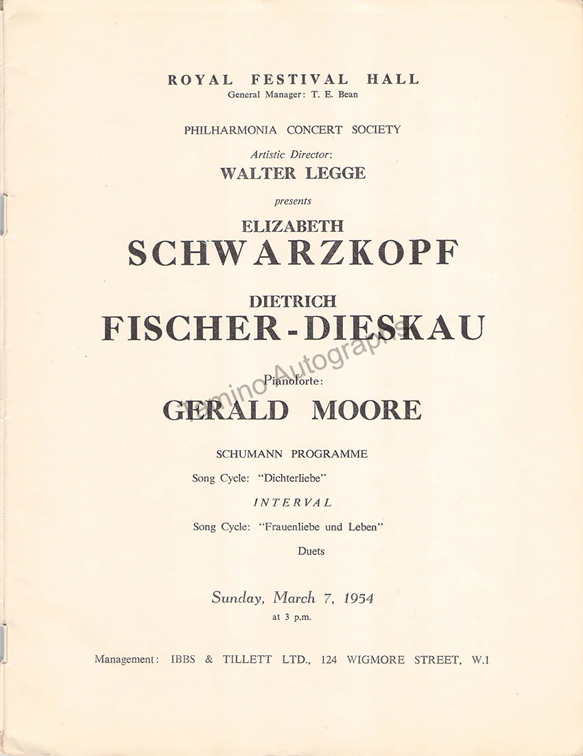 Schwarzkopf, Elisabeth - Fischer-Dieskau, Dietrich - Signed Program London 1954 - Image 2