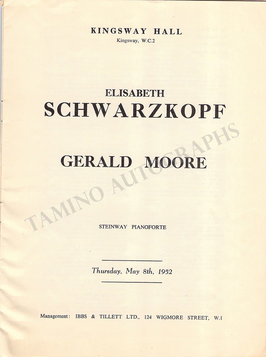 Schwarzkopf, Elisabeth - Moore, Gerald - Signed Program London 1952 - Image 2