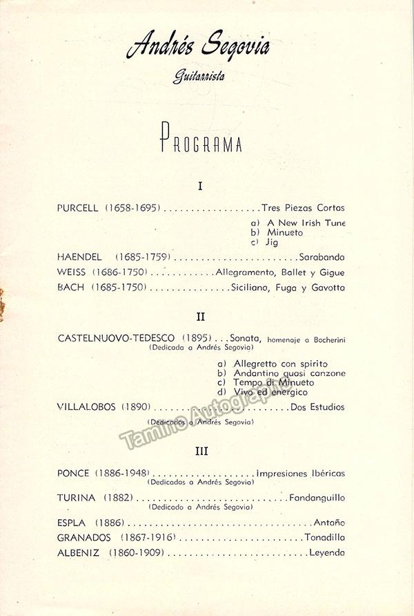 Segovia, Andres - Signed Program Havana 1948 - Image 3