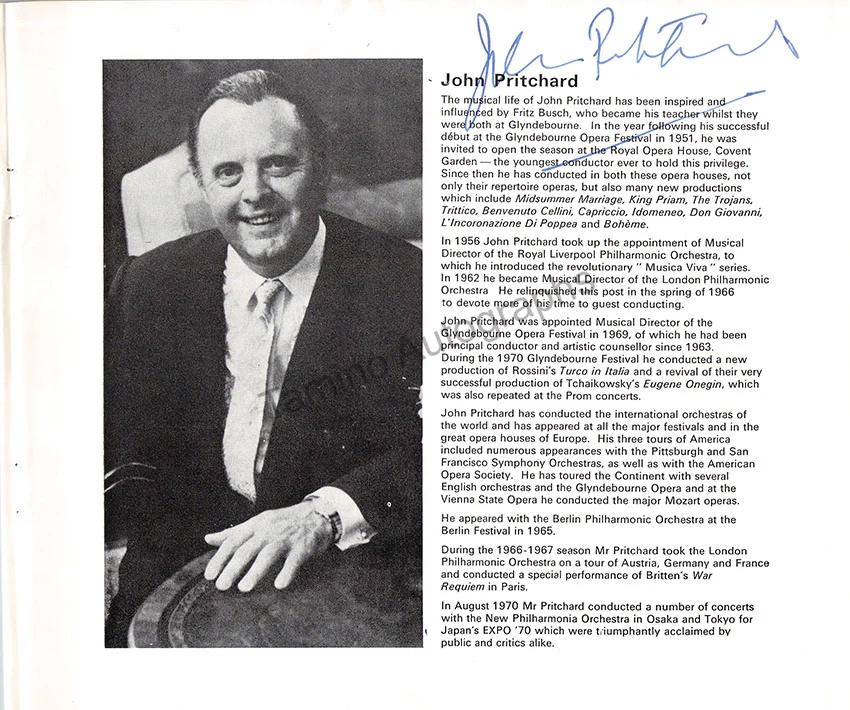 Sills, Beverly - Pritchard, John - Double Signed Program London 1971