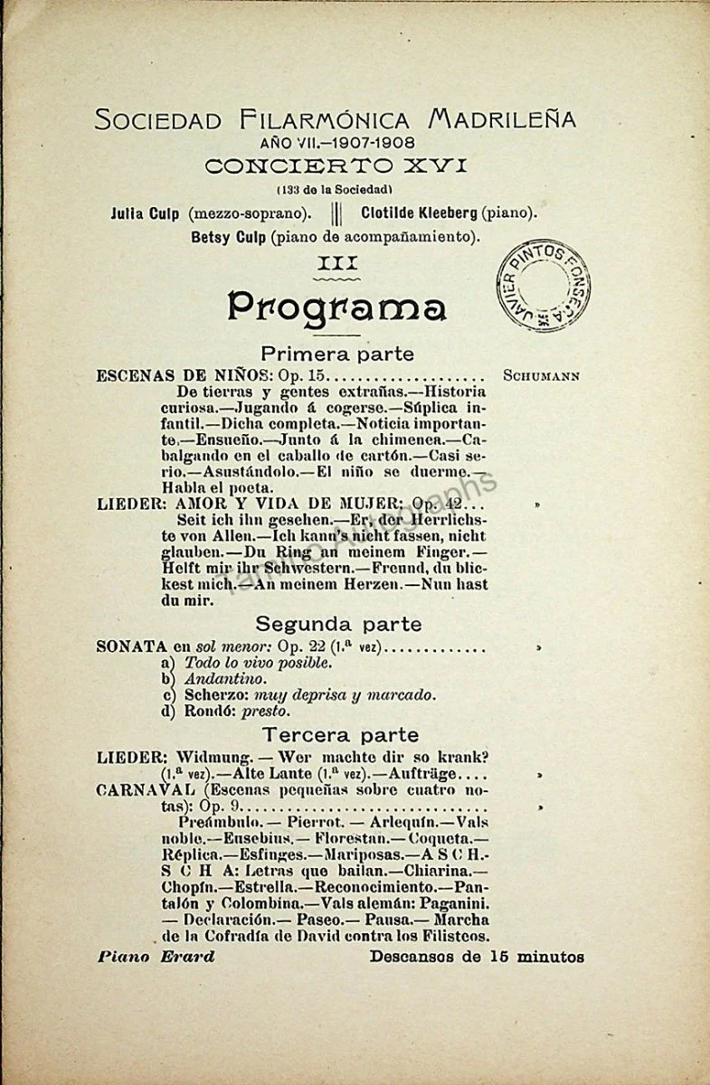 Sociedad Filarmonica MadrileƱa - Collection of 28 Vocal Concert Programs 1905-1929 - Image 16