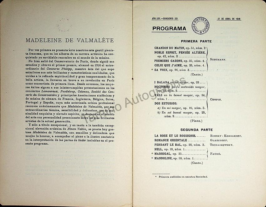 Sociedad Filarmonica MadrileƱa - Collection of 28 Vocal Concert Programs 1905-1929 - Image 34
