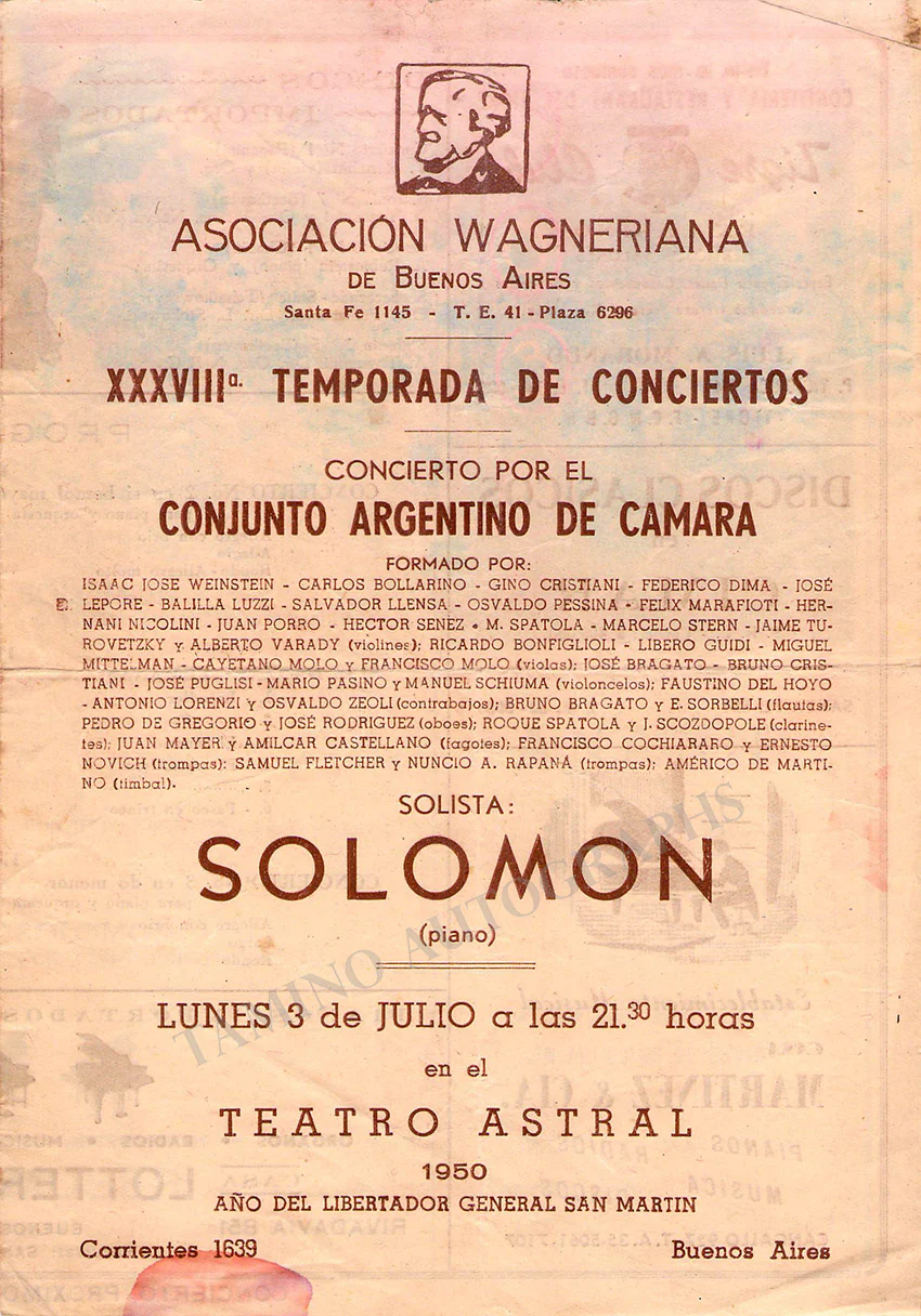 Solomon - Signed Program Buenos Aires 1950