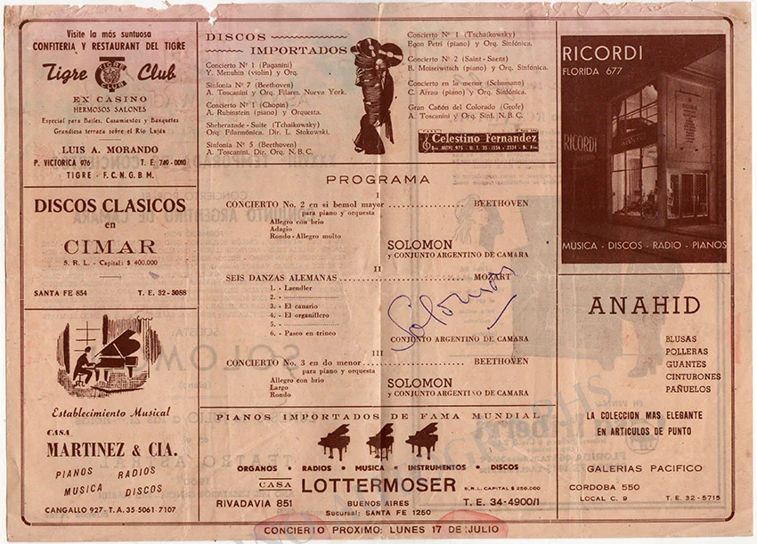 Solomon - Signed Program Buenos Aires 1950 - Image 2