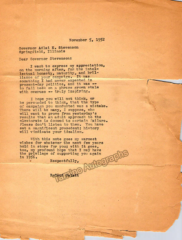 Stevenson, Adlai - Typed Note Signed 1952 - Image 2