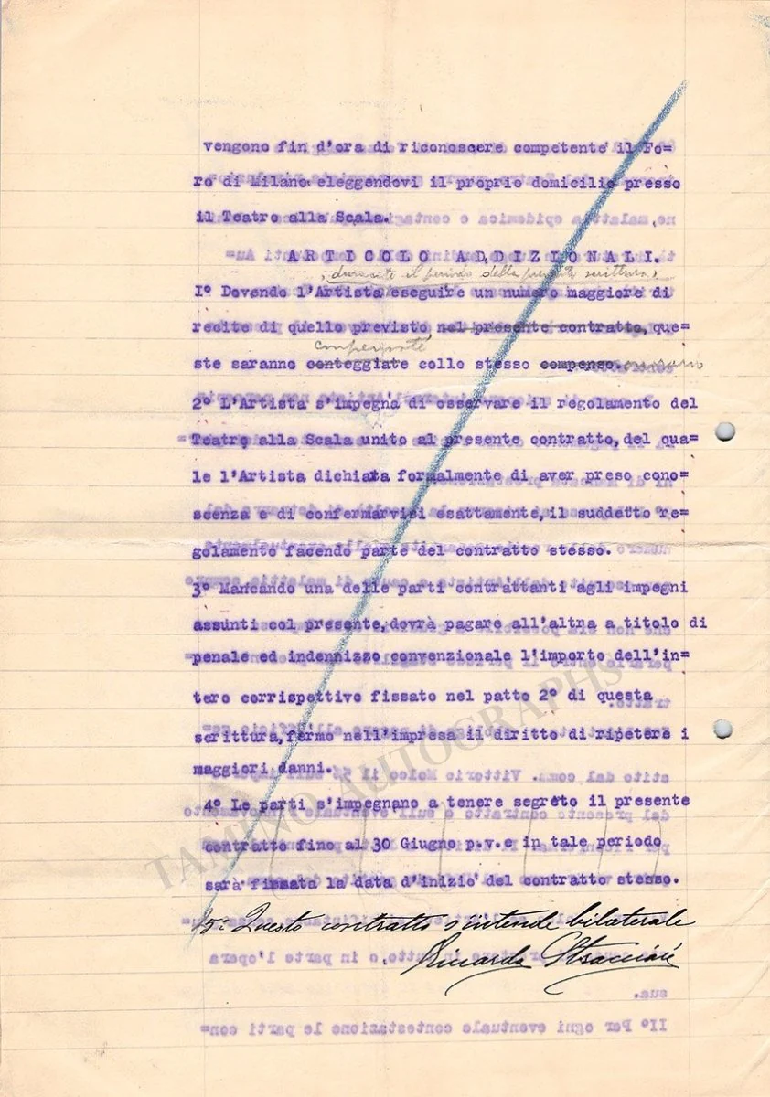 Stracciari, Riccardo - Signed La Scala Contract 1922 - Image 4