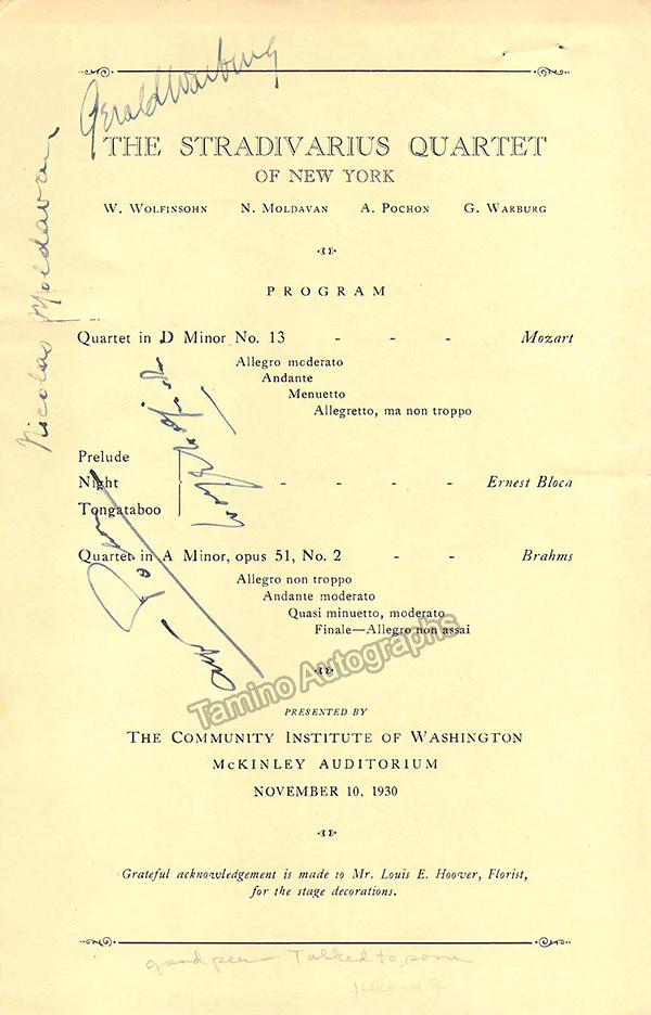 Stradivarius Quartet - Signed Program Page