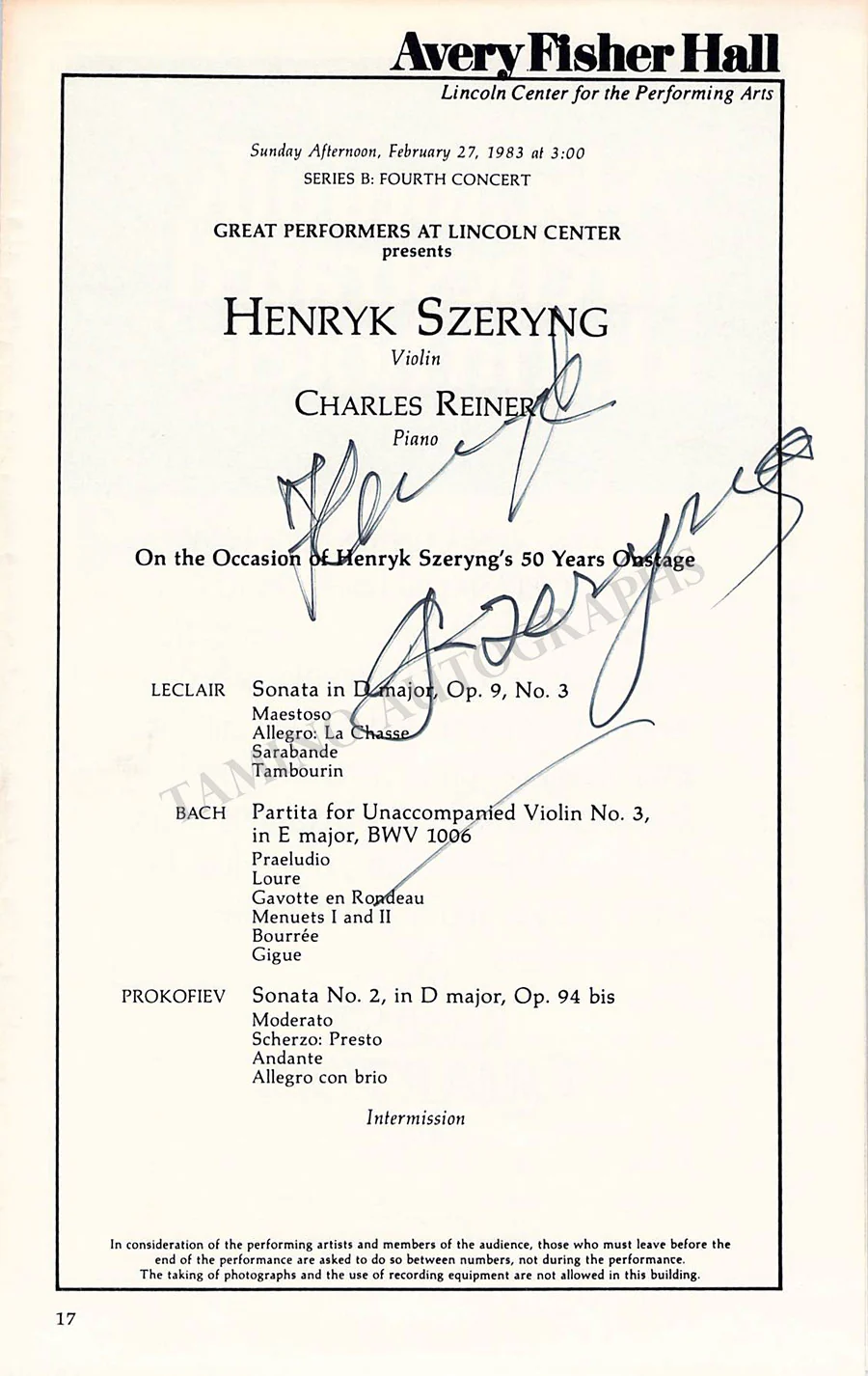 String Performers - Signed Program Pages – Set of 7 - Image 2
