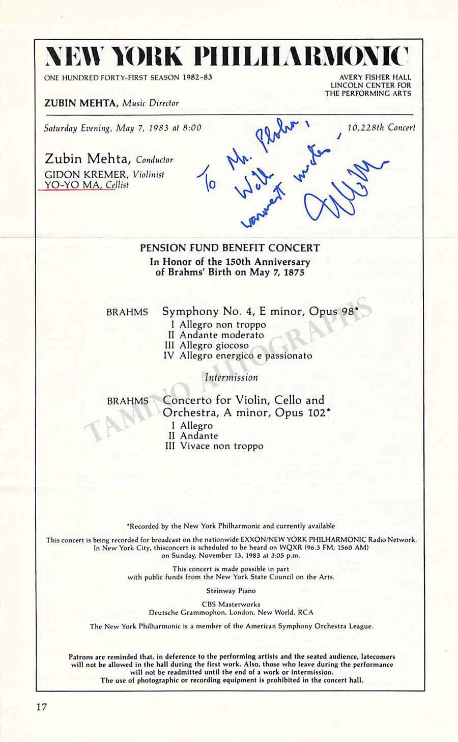 String Performers - Signed Program Pages – Set of 7 - Image 7