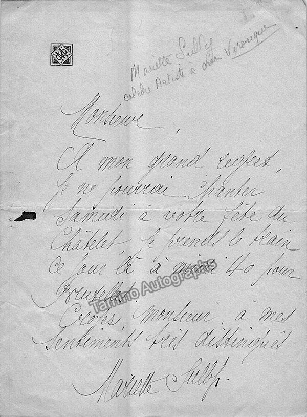 Sully, Mariette - Autograph Note Signed